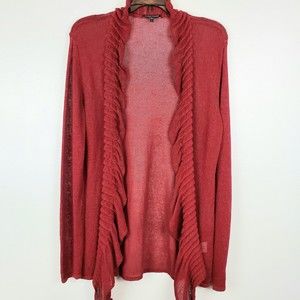 Eileen Fisher Burgundy Linen Blend Open-Front Cardigan Sweater Womens Sz L EUC